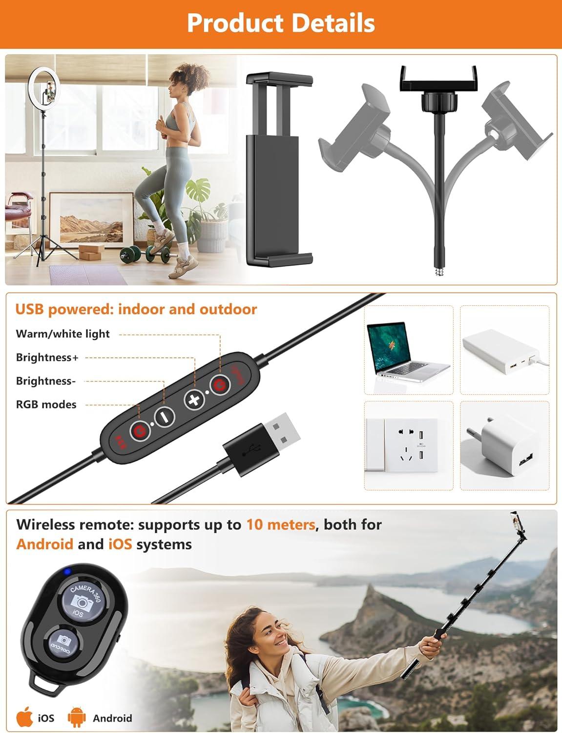 PEYOU LED Ring Light with Tripod Stand and Cell Phone Holder