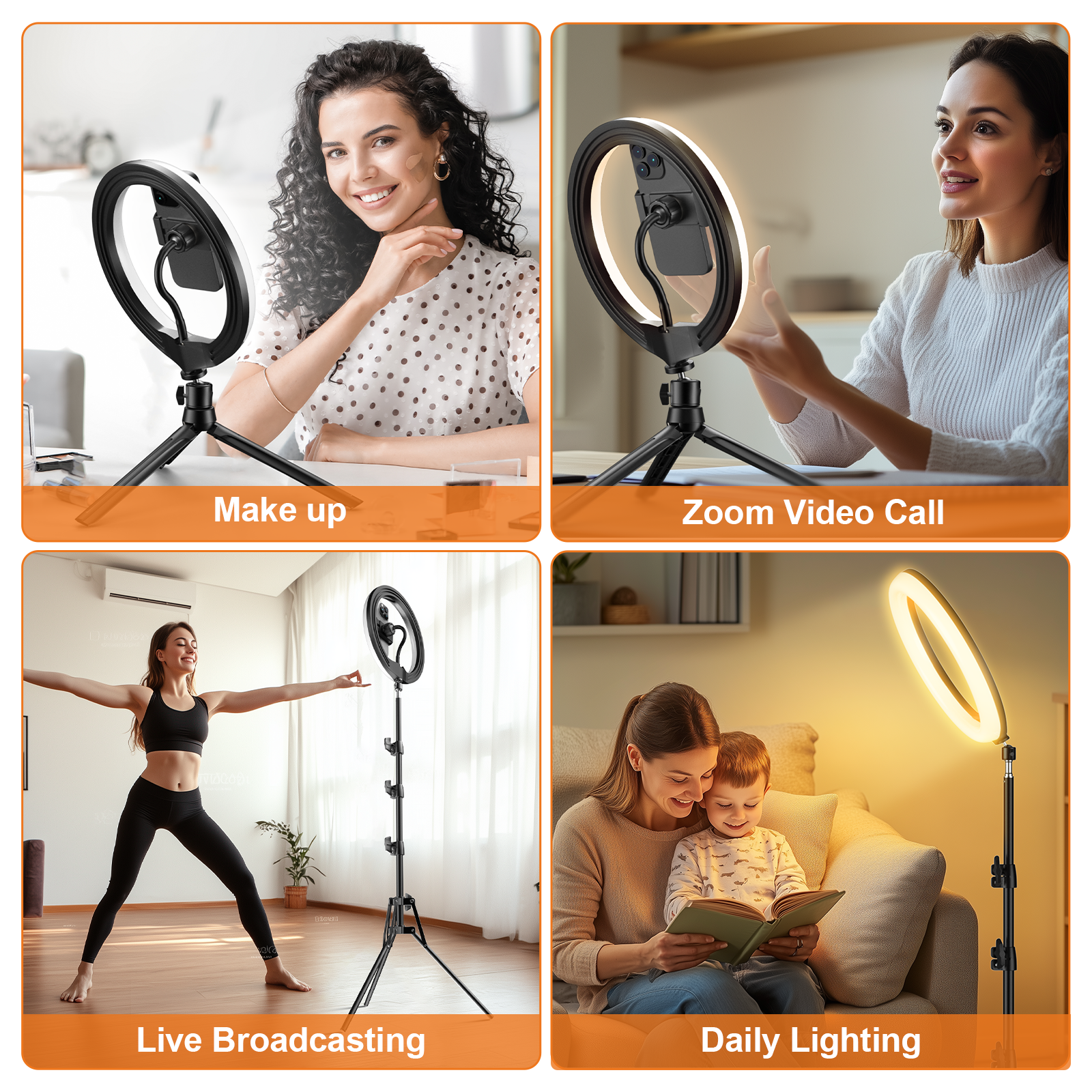 PEYOU 12" Selfie Ring Light with 60" Adjustable Tripod Stand & Mini Desktop Tripod & 2 Phone Holder