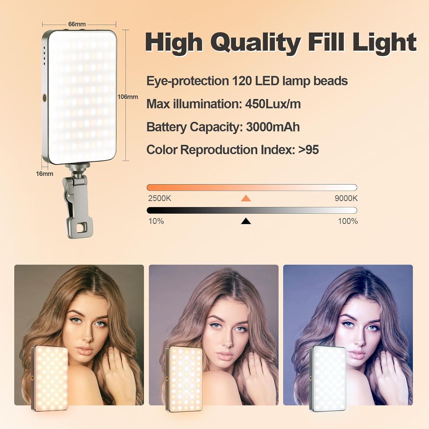 120 LED Selfie Light, Phone Light, PEYOU 6 in 1 Selfie Stick Tripod with 3 Light Modes Fill Light Clip - PEYOU Store