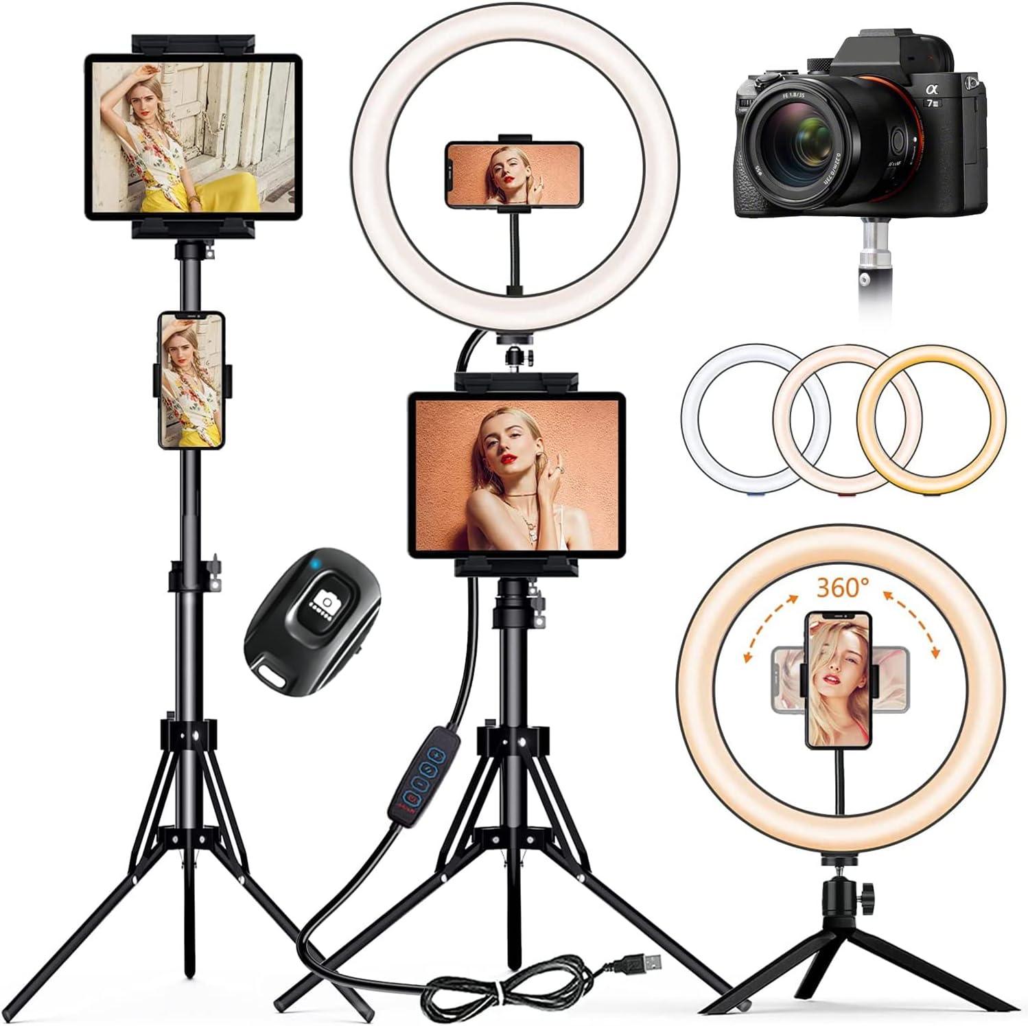 12" Selfie Ring Light with Tripod Stand 72" Tall & Mini Desktop Tripod