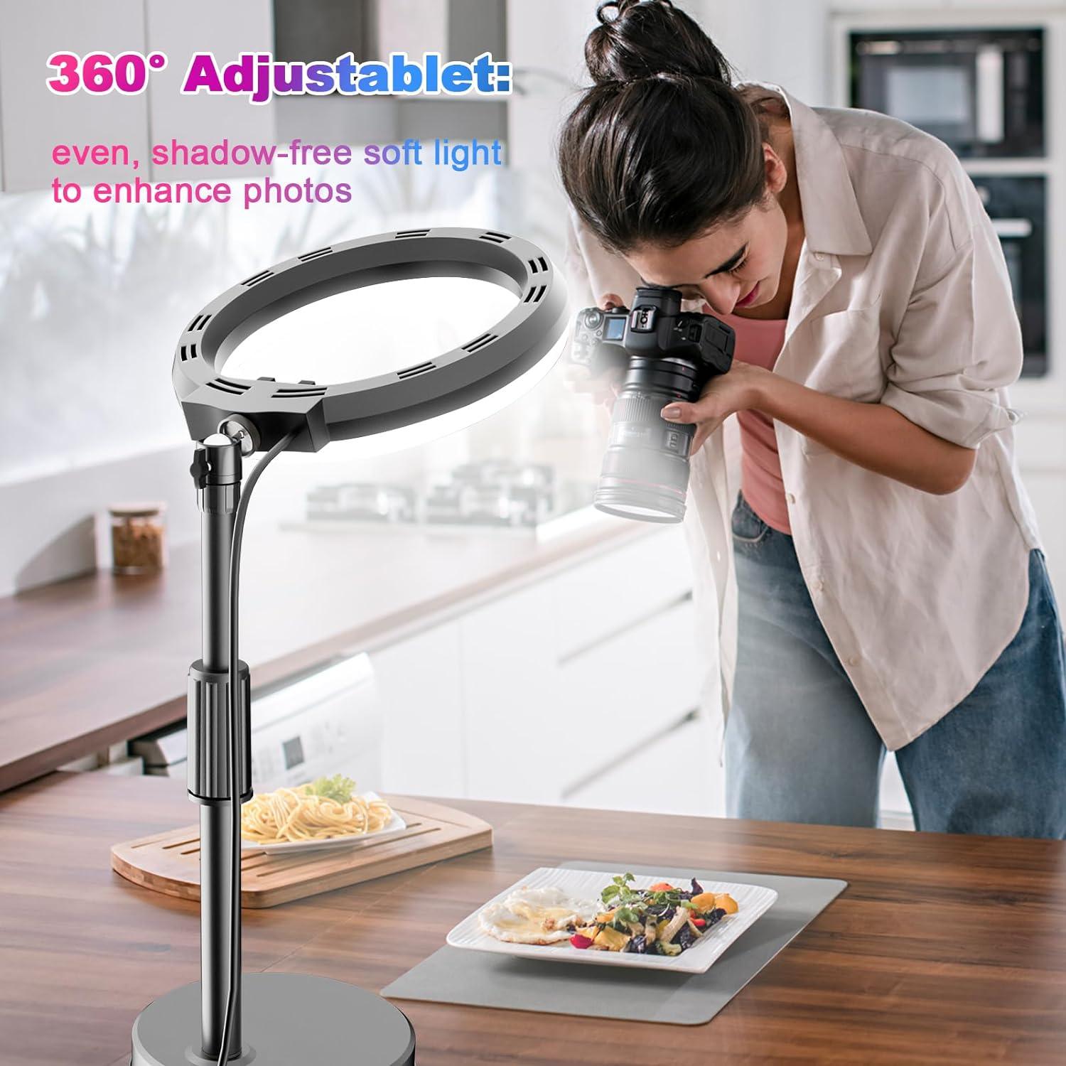 PEYOU Desk Ring Light with Stand and Phone Holder, 10" Dimmable Desktop 【RBG & LED 】 Circle Light