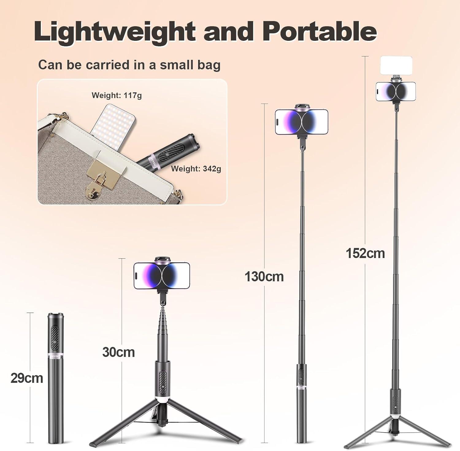 120 LED Selfie Light, Phone Light, PEYOU 6 in 1 Selfie Stick Tripod with 3 Light Modes Fill Light Clip - PEYOU Store