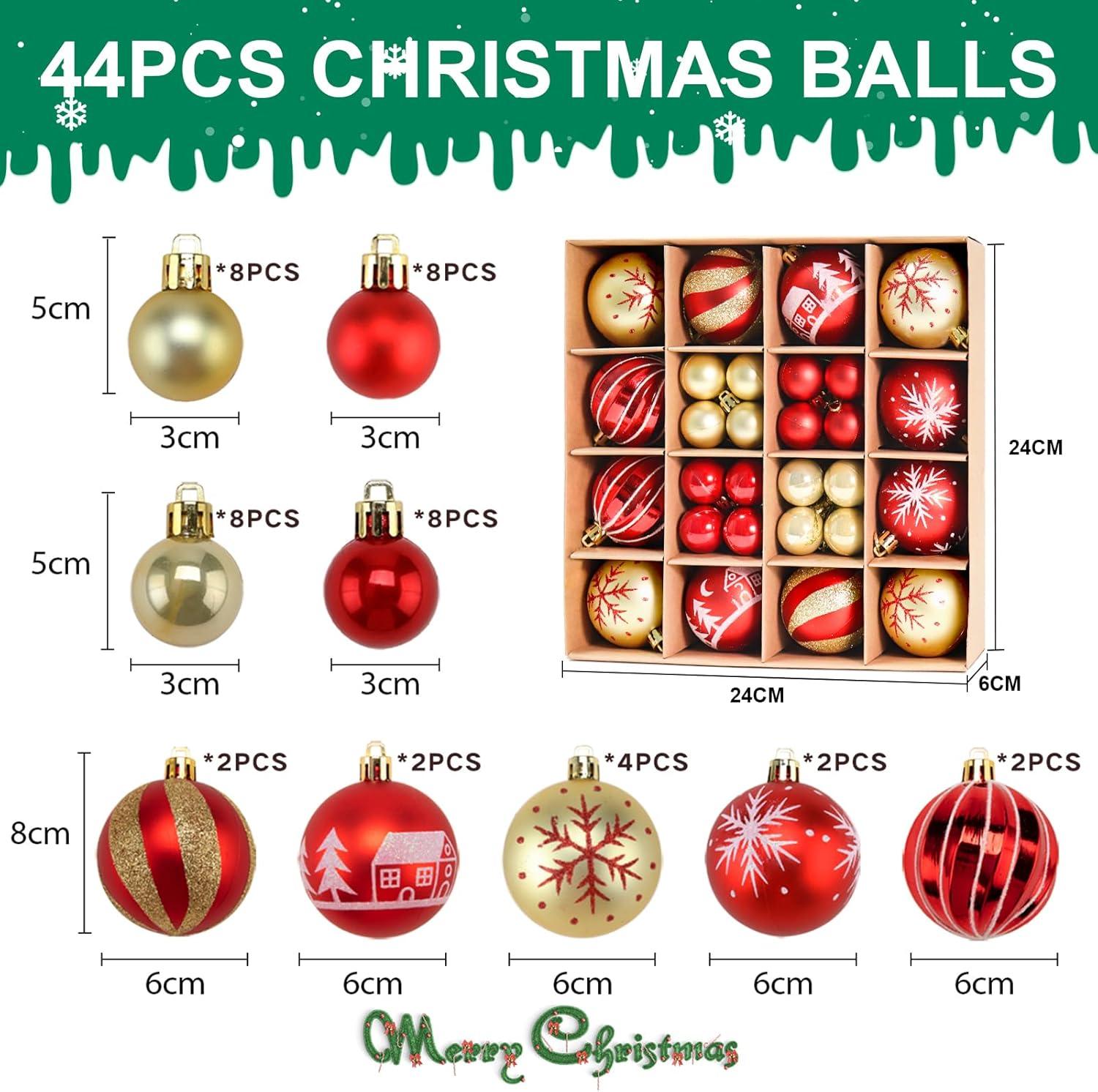 Christmas Balls Ornaments for Xmas Christmas Tree Ornaments Balls with Glitter, Shatterproof Christmas Tree Decorations, Red & Gold