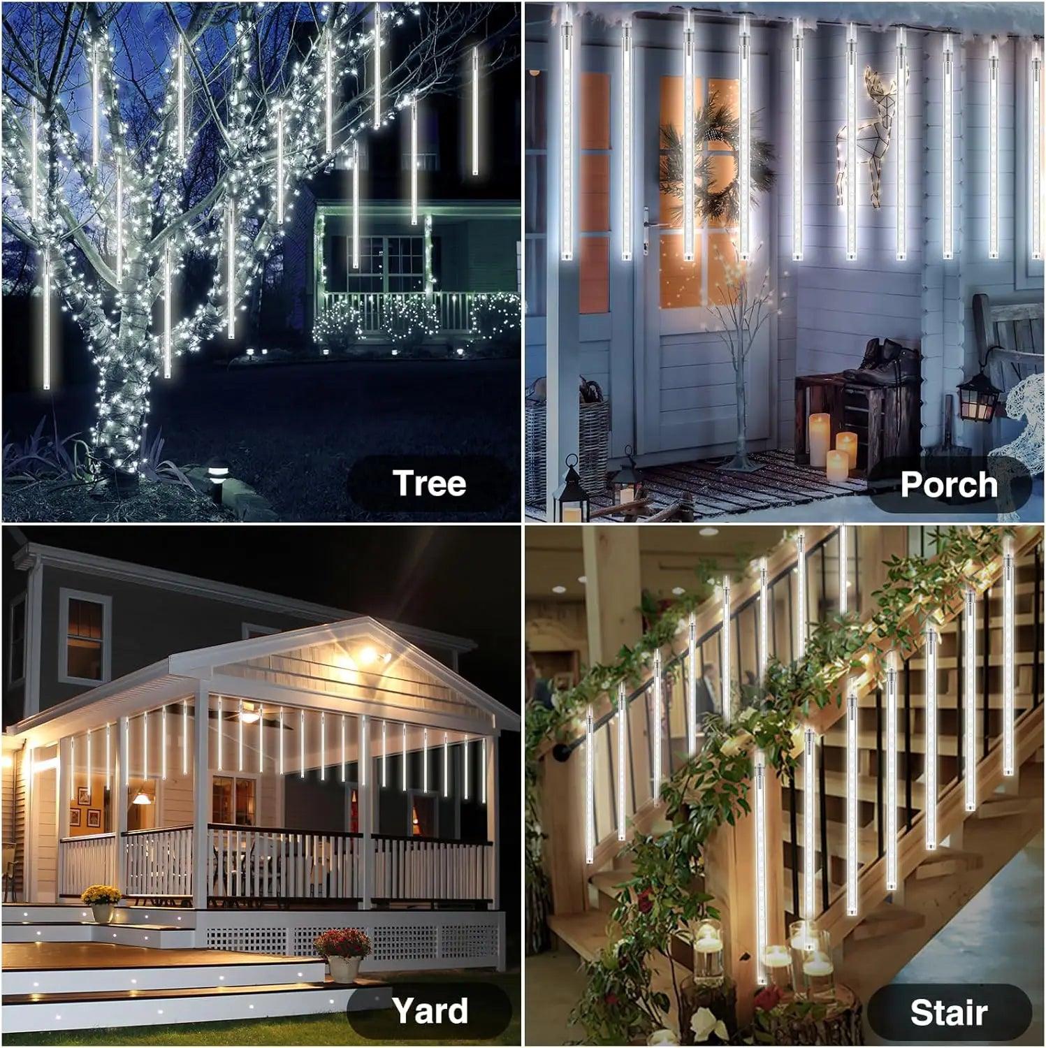 Meteor Shower Lights Outdoor (27.7ft), 8 Tubes 12" 288LED Meteor Shower Lights for Christmas Decoration, Party Festival