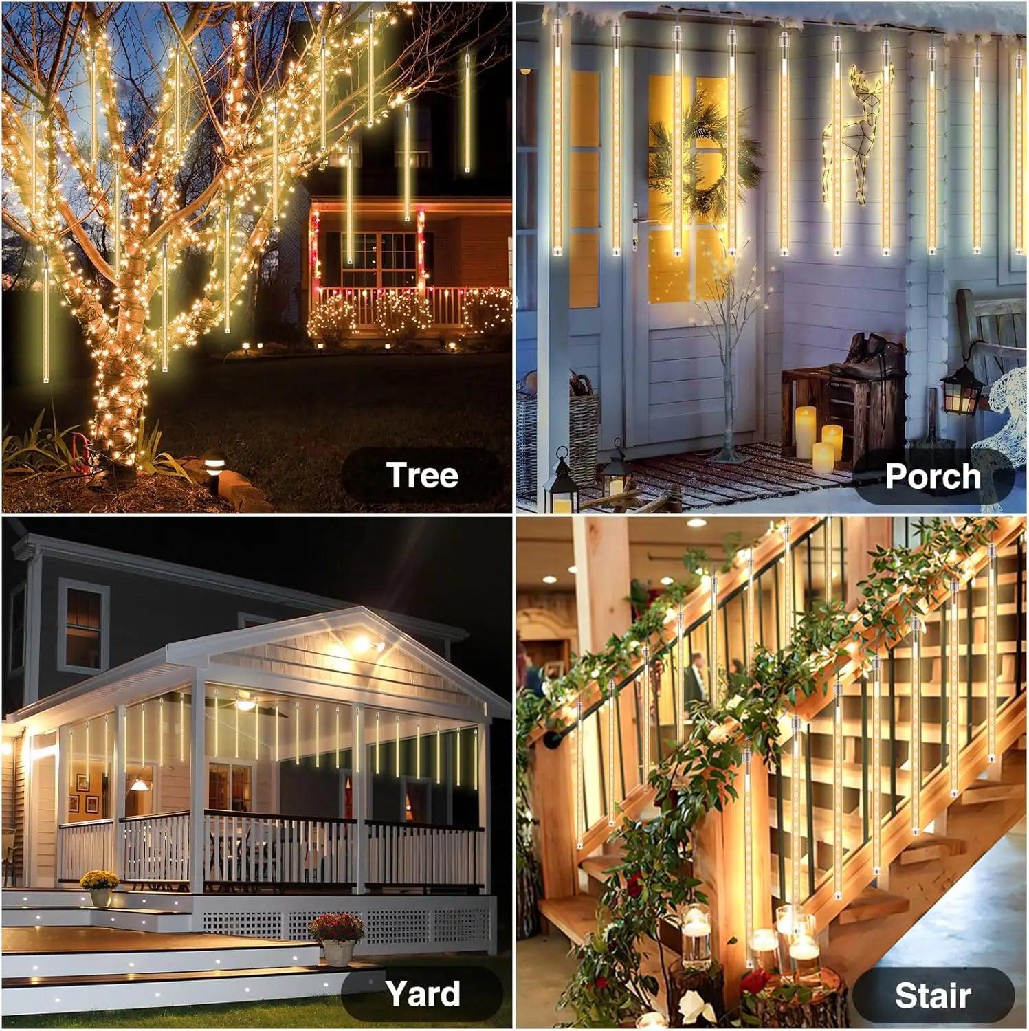 Meteor Shower Lights Outdoor (27.7ft), 8 Tubes 12" 288LED Meteor Shower Lights for Christmas Decoration, Party Festival