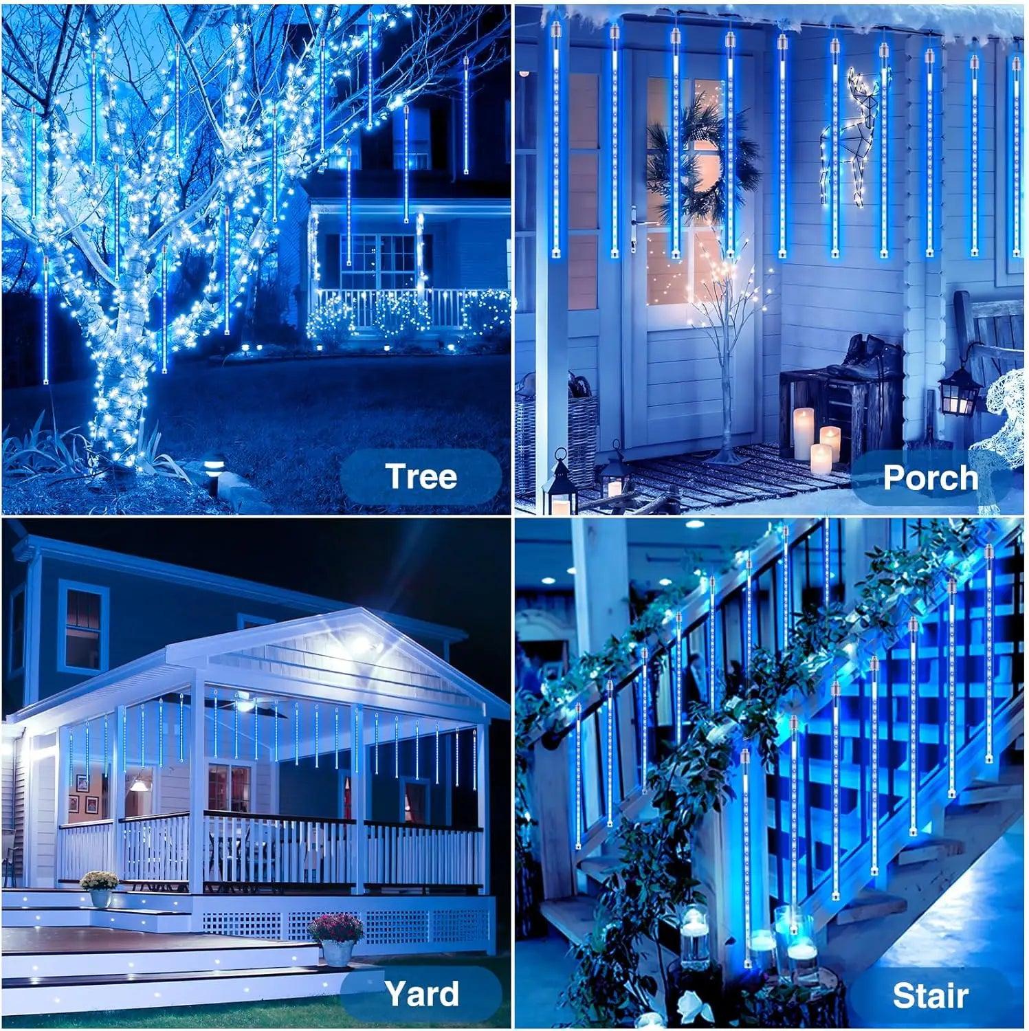 Meteor Shower Lights Outdoor (27.7ft), 8 Tubes 12" 288LED Meteor Shower Lights for Christmas Decoration, Party Festival