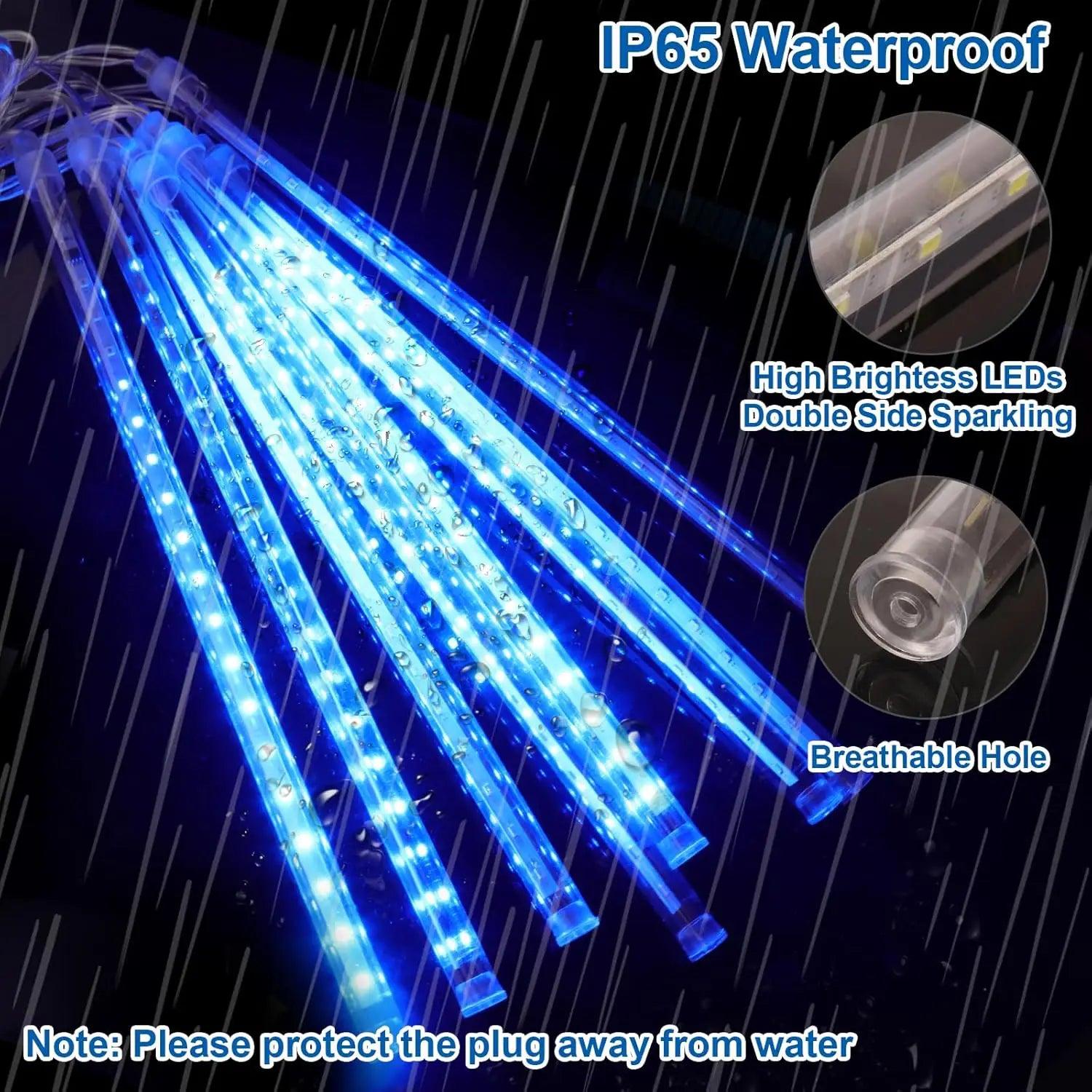 Meteor Shower Lights Outdoor (27.7ft), 8 Tubes 12" 288LED Meteor Shower Lights for Christmas Decoration, Party Festival